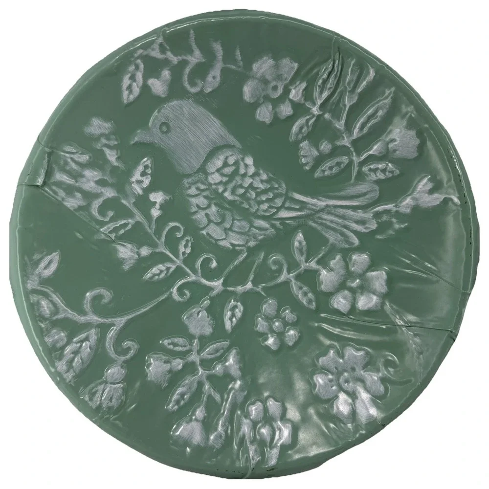 CBK Inspired‎ Home Sage Green Enamel Embossed Bird Wall Plates 11